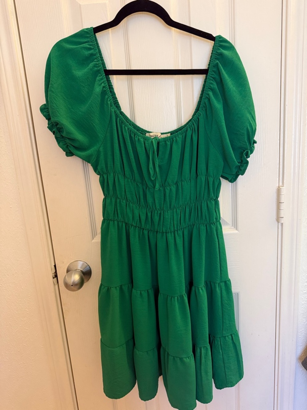 Liberty Love Emerald Green Puff-Sleeve Tiered Dress